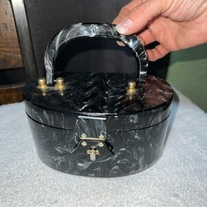 Vintage 1950’s Marbled Pearlized Lucite Box Hand Bag Purse. Made in Hong Kong